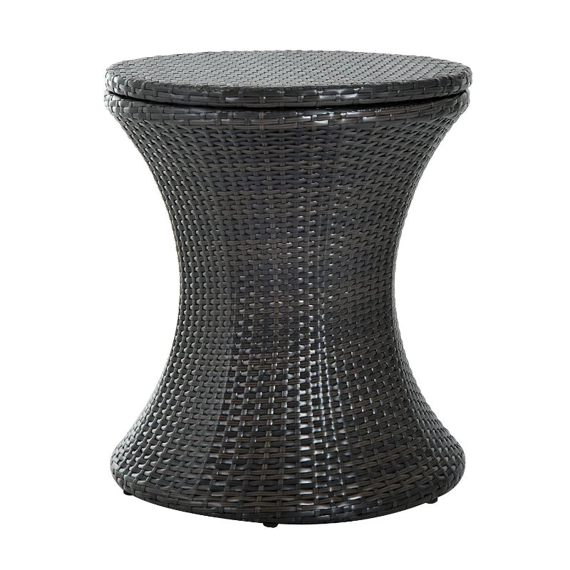 Patio Ice Bucket Table – Adjustable Rattan Beer & Cocktail Cooler, Brown