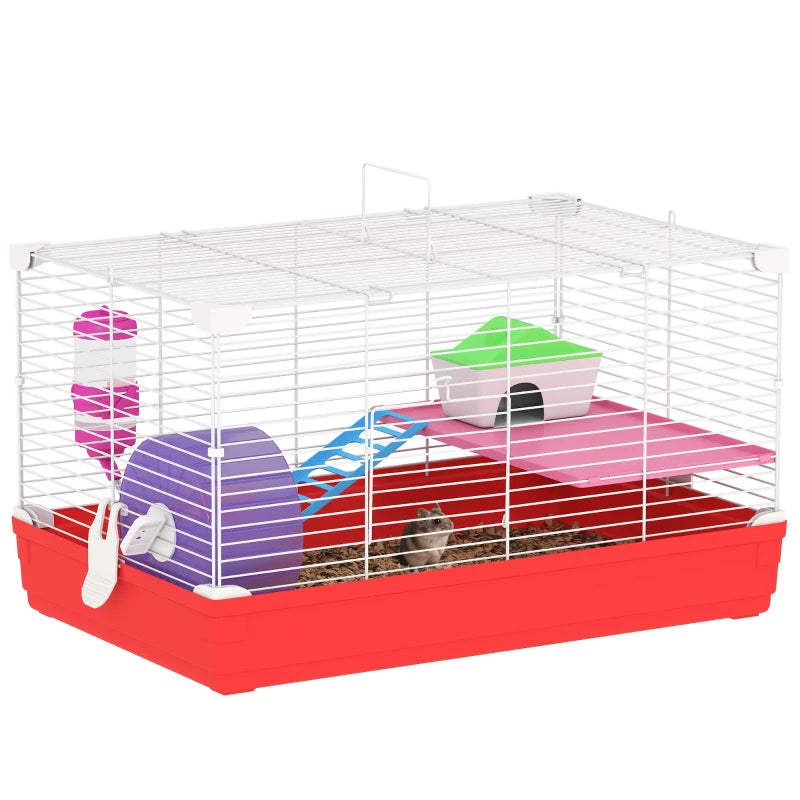Small Gerbil Cage – 2-Tier Portable with Handle, Wheel & Dishes
