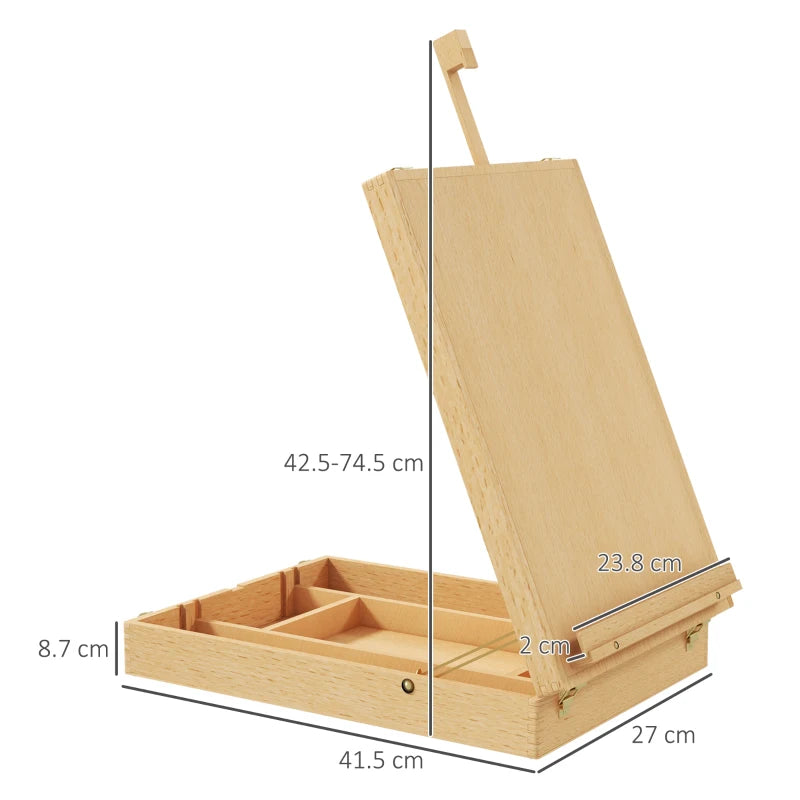 Wooden Table Easel – Portable Art Box with Drawer, Adjustable for 61cm Canvas
