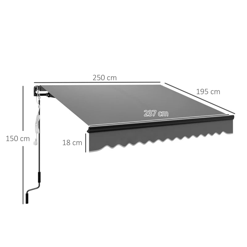 Dark Grey Electric Awning with LED Light – Aluminum Frame Retractable Canopy 2.5x2m