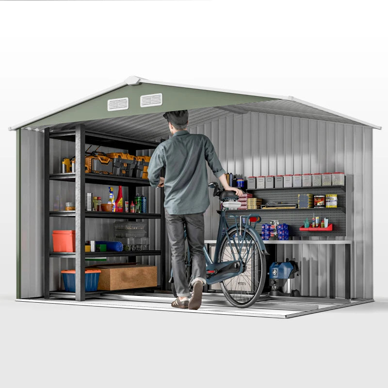 Lockable 9x6ft Outdoor Metal Storage Shed with Double Doors, Vent Slots & Foundation Kit