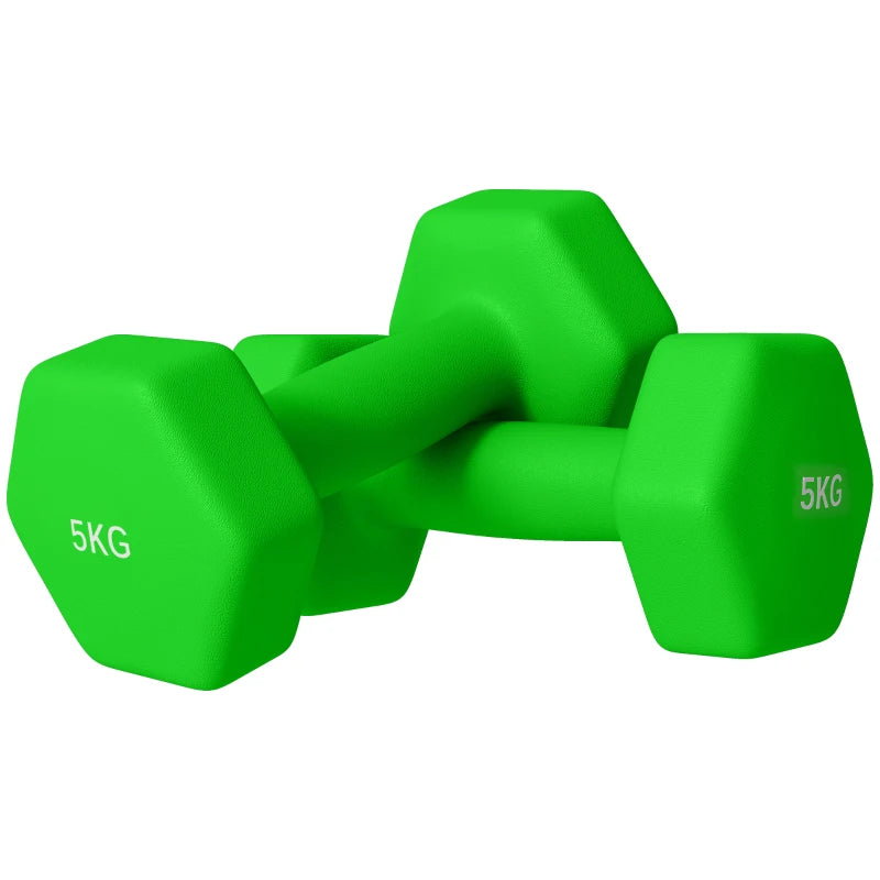 Green Hex Dumbbells – 2 Pack, 5kg Each for Workouts