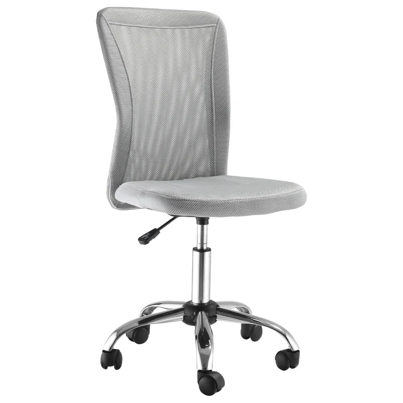 Grey Office Chair – Armless Mesh Desk Chair with Wheels