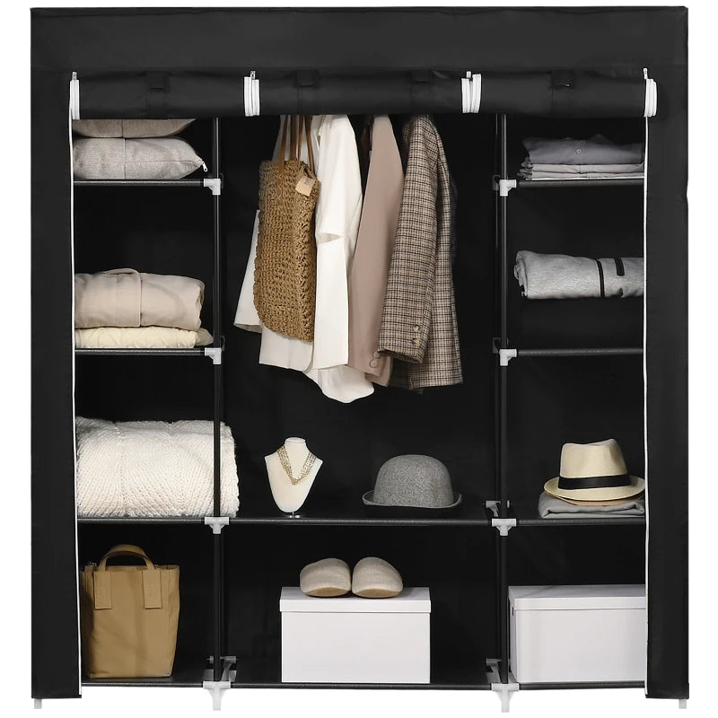 Fabric Cover Wardrobe – Portable Black Storage Closet with Hanging Rail