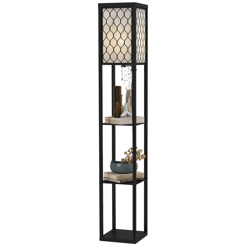4-Shelf Floor Lamp, 160cm Standing Light – Black/White Wood Design