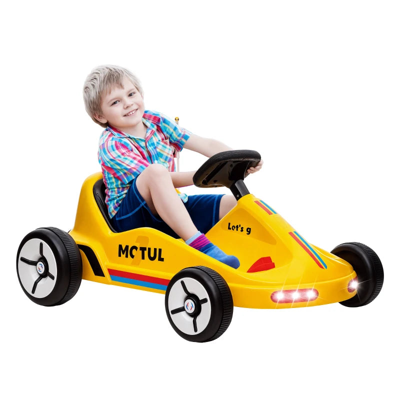 Electric Go Kart for Kids with Music, Lights & Horn – Fun Ride in Yellow for Ages 3-5