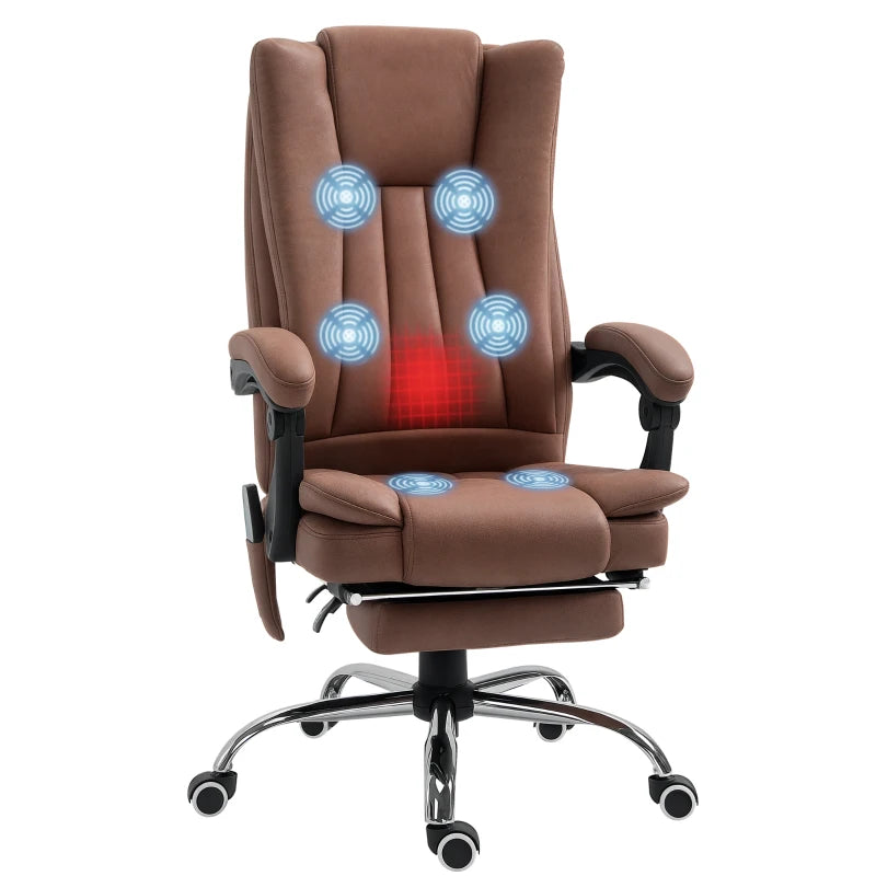Reclining Computer Chair with Footrest, Massage & Heat – Brown