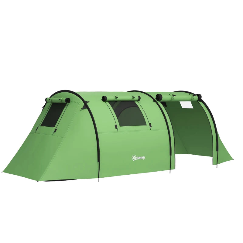 Green 4-Man Tunnel Tent – Two Rooms with Accessories