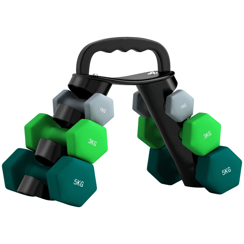 Home Gym Dumbbell Set with Rack – 1kg, 3kg, 5kg, Grey