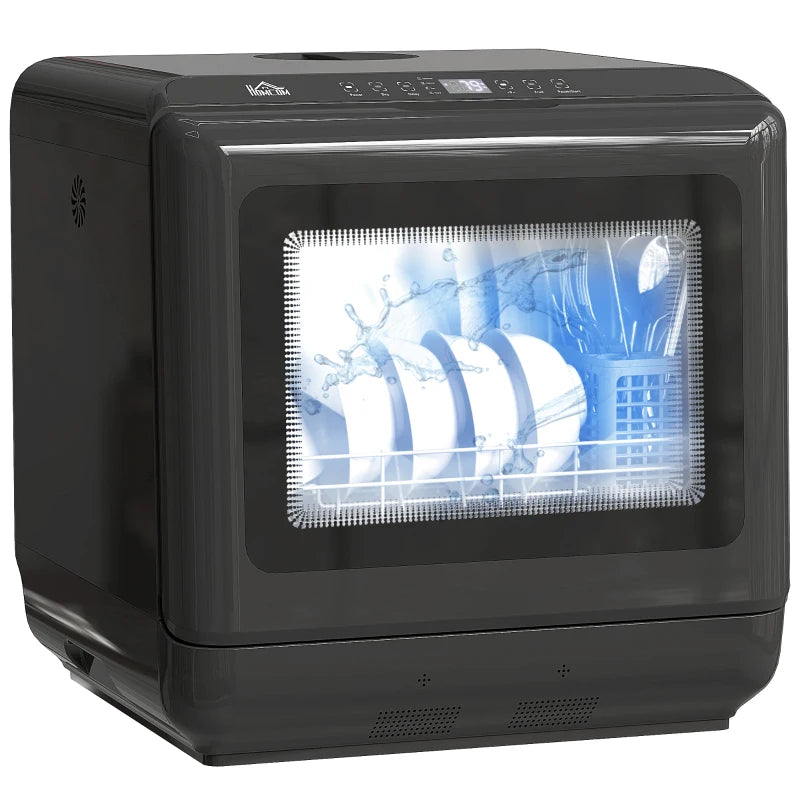 Portable Tabletop Dishwasher – 6L, 5 Wash Modes, Black Compact Design