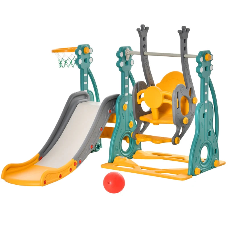 Adjustable 3-in-1 Kids Swing and Slide Set with Hoop – Indoor/Outdoor Activity Set