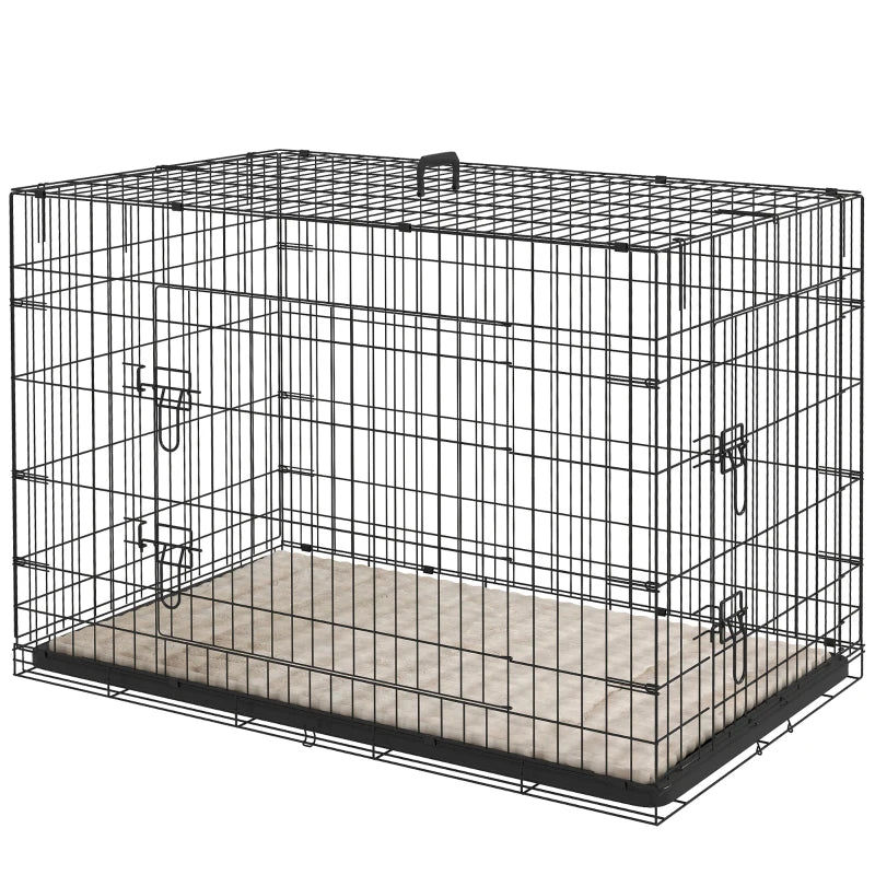 Foldable Dog Crate with 2 Doors for Large Dogs – Black