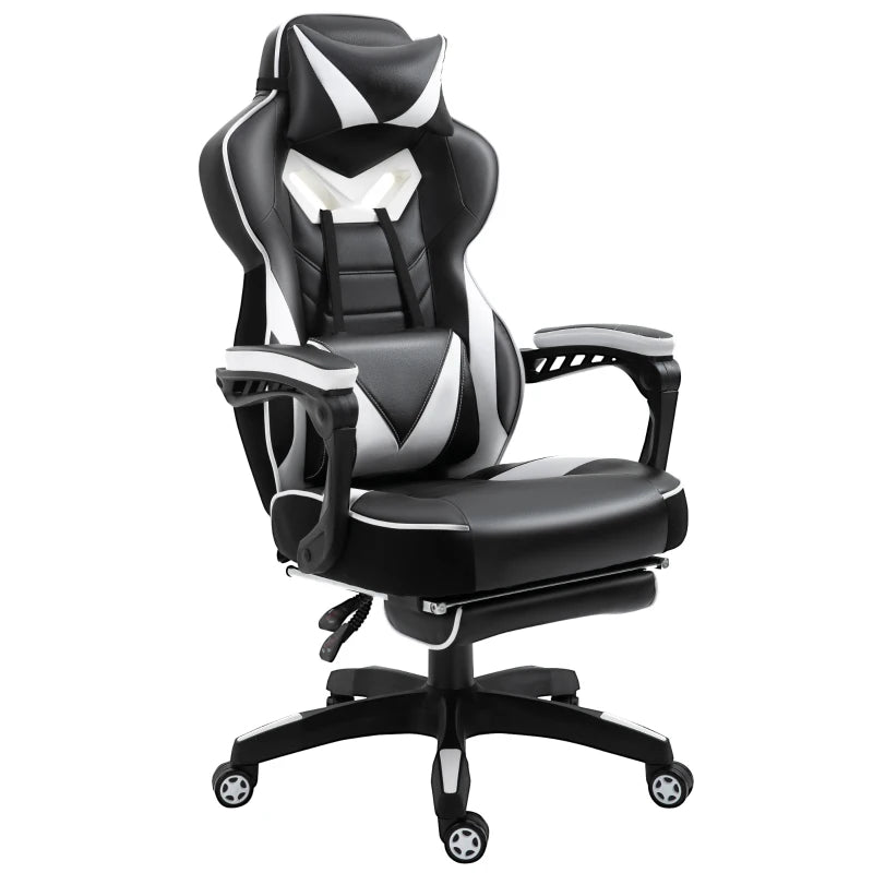 White Gaming Chair with Lumbar Support & Footrest