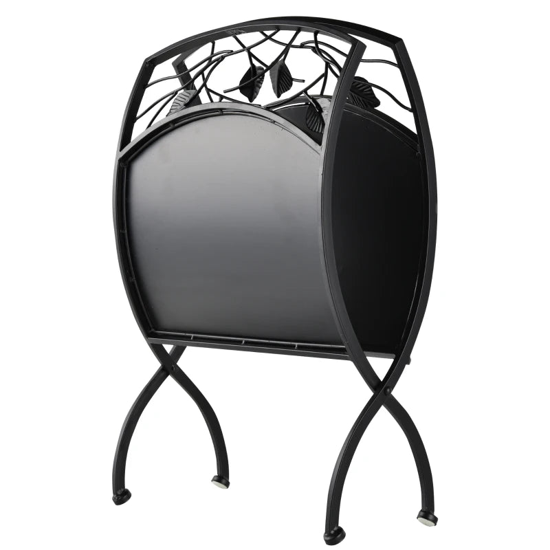 Folding Firewood Rack with Metal Arced Frame and Decorative Leaf Pattern Design