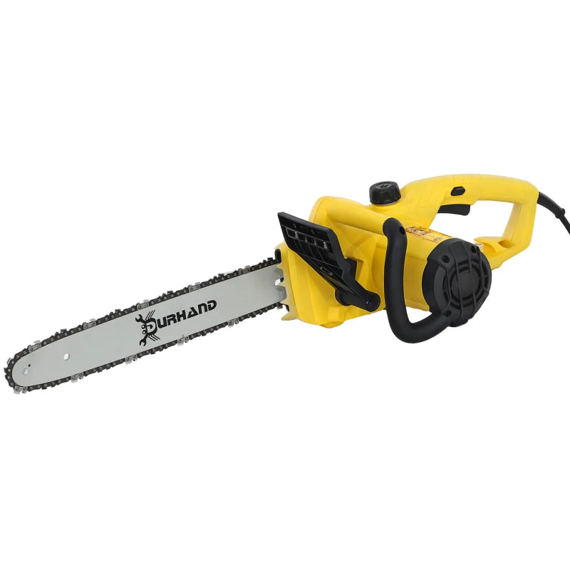 Powerful 2000W Electric Chainsaw for Garden Pruning, Auto Lubrication, Corded, Yellow, 16" Blade