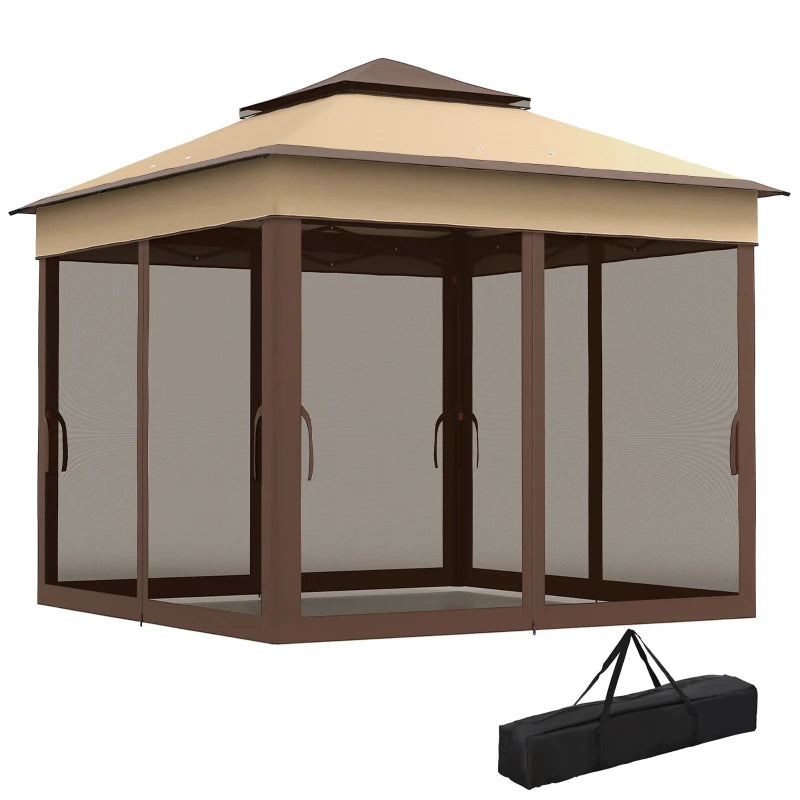 Beige Pop Up Gazebo with Netting – Instant Height Adjustable Outdoor Shelter, 3 x 3m