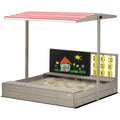 Garden Wooden Sandpit for Kids with Canopy & Seats, Outdoor Sandbox – Grey