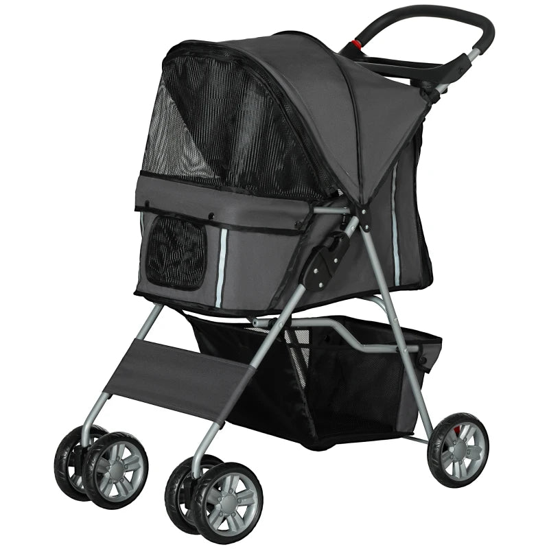Foldable Pet Stroller for Small Dogs – Dark Grey