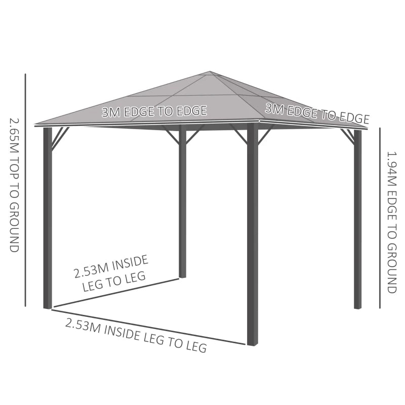 Black Gazebo with Mesh Sides, Hardtop Canopy and Sturdy Metal Frame – 3x3m