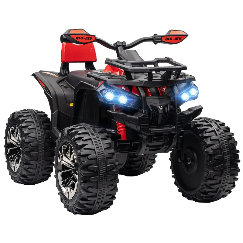 Kids 12V Quad Bike ATV with LED Lights, Music, Backrest, Forward & Backward, Red