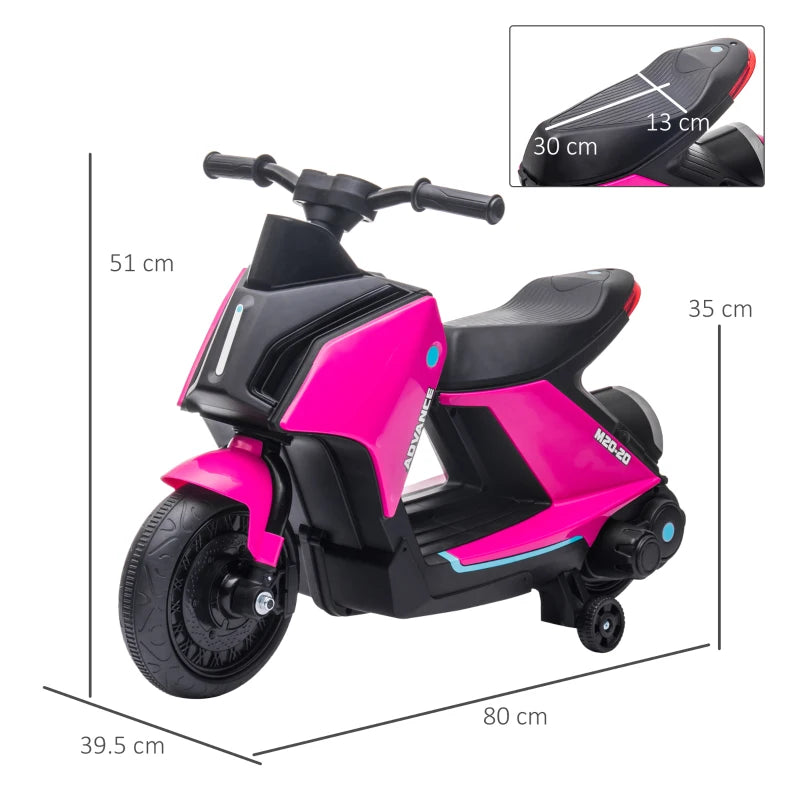 Electric 6V Ride-On Motorbike for Kids, Music, Headlights & Safety Wheels – Pink