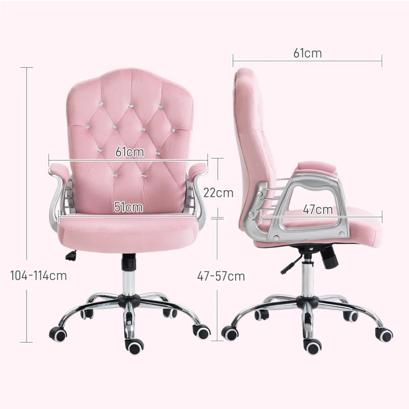 Pink Velvet-Feel Work Chair with Diamante Back