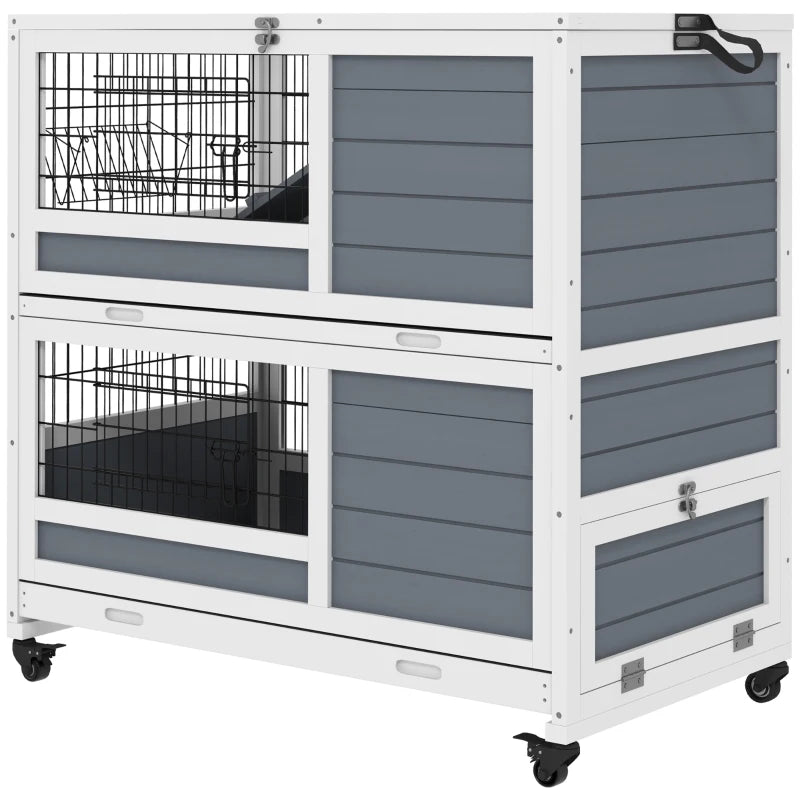 Grey Double Layer Guinea Pig & Rabbit Hutch