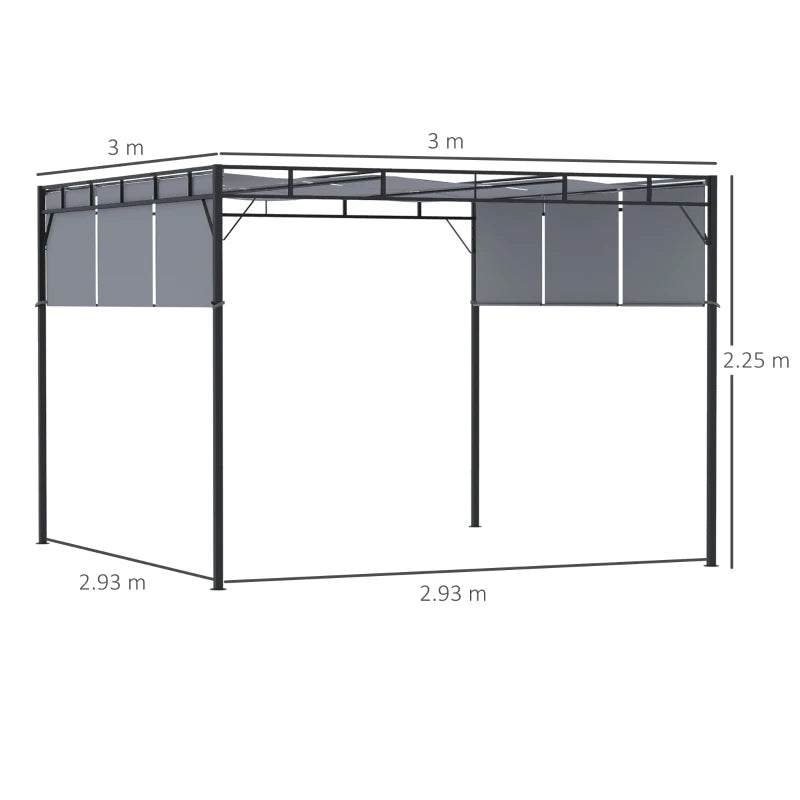 Steel Frame Pergola Gazebo with Retractable Roof, Garden Sun Shade Shelter for Patio, 3x3m