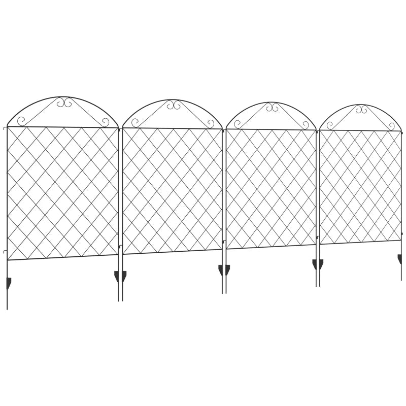 Black Metal Picket Fence Panels, 4PCS, 43in x 11.5ft, Rustproof Garden Border Edging