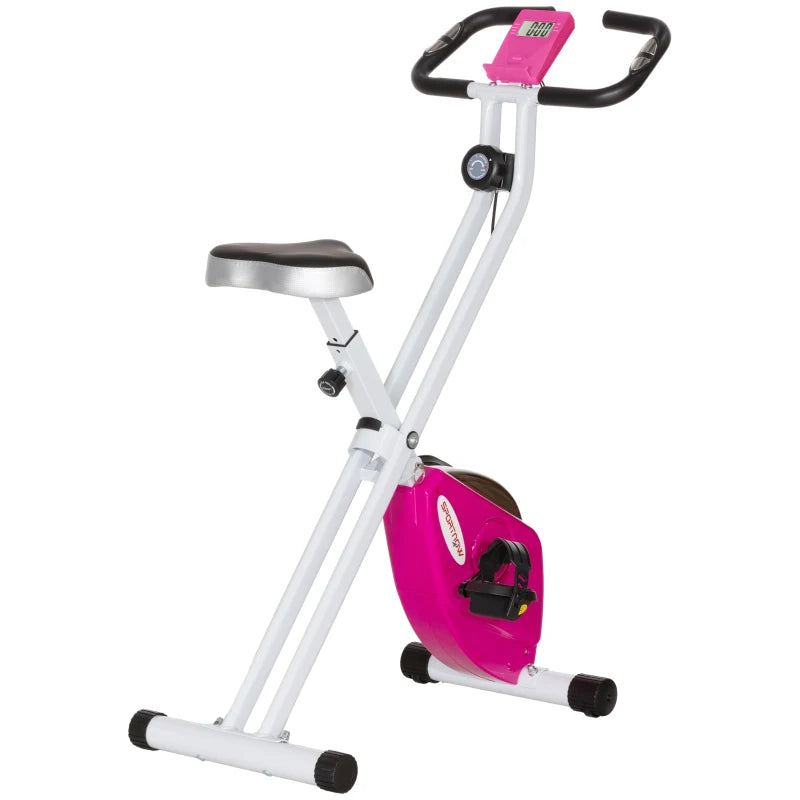 Pink & White Folding Exercise Bike with Heart Rate Monitor