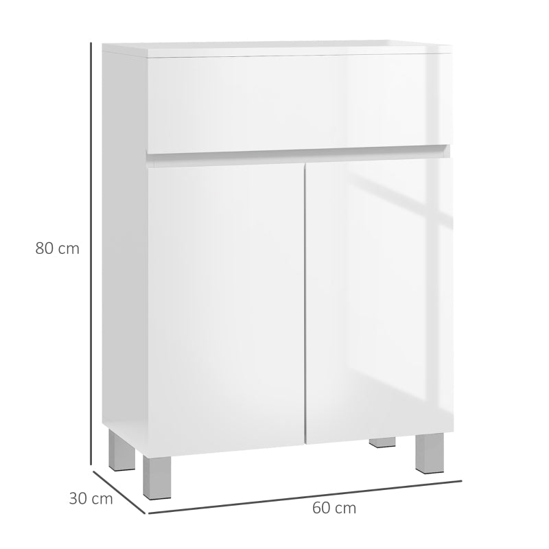 Bathroom Storage Cabinet, High Gloss White, Adjustable Shelf, 80cm