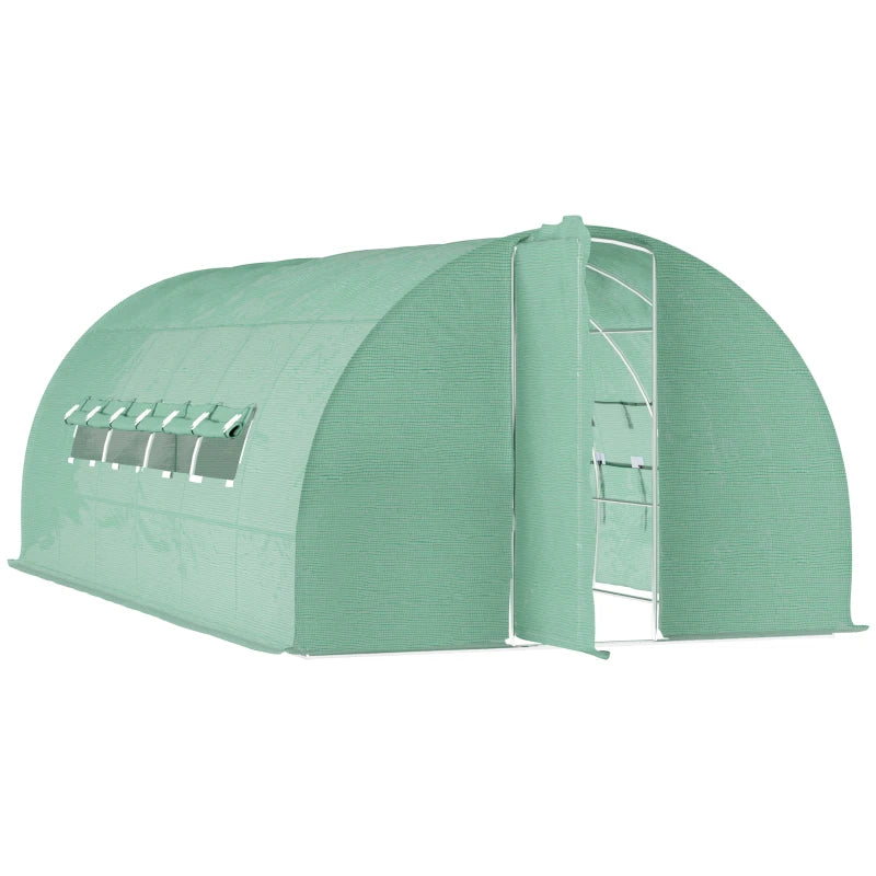 Durable Walk-In Polytunnel Greenhouse with Metal Hinged Door & Galvanised Steel Frame Green (3x6m)