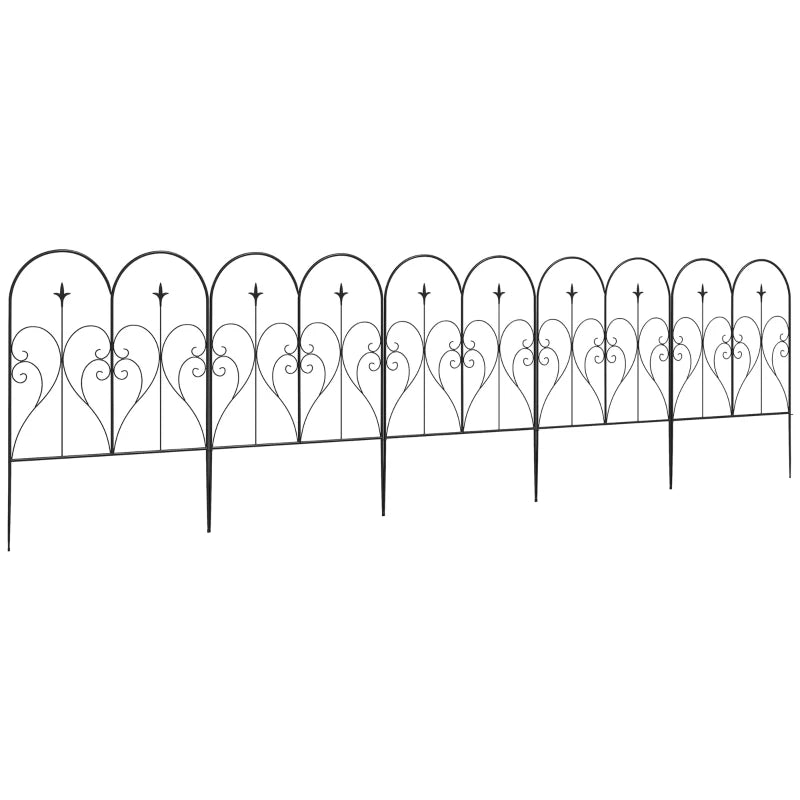 Stylish Black Metal Fence Panels with Heart Design – Set of 5 for Outdoor Spaces