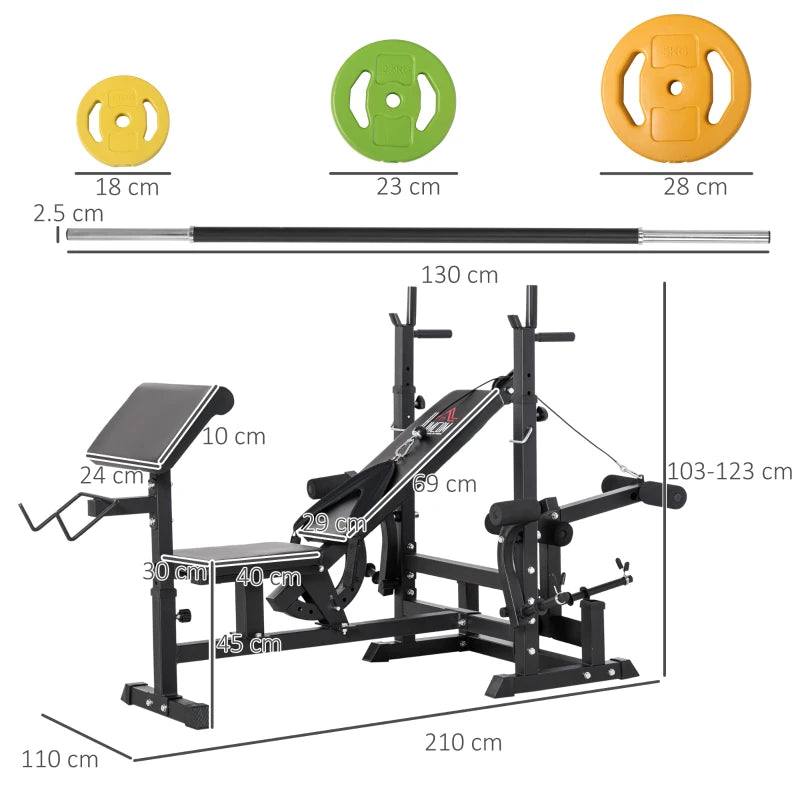 Home Gym Weight Bench with Barbell Rack & Leg Extension