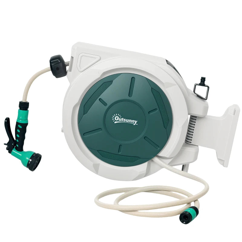 Retractable Wall-Mounted Hose Reel with 30+2m Hose, Auto Rewind & 7-in-1 Nozzle, Grey