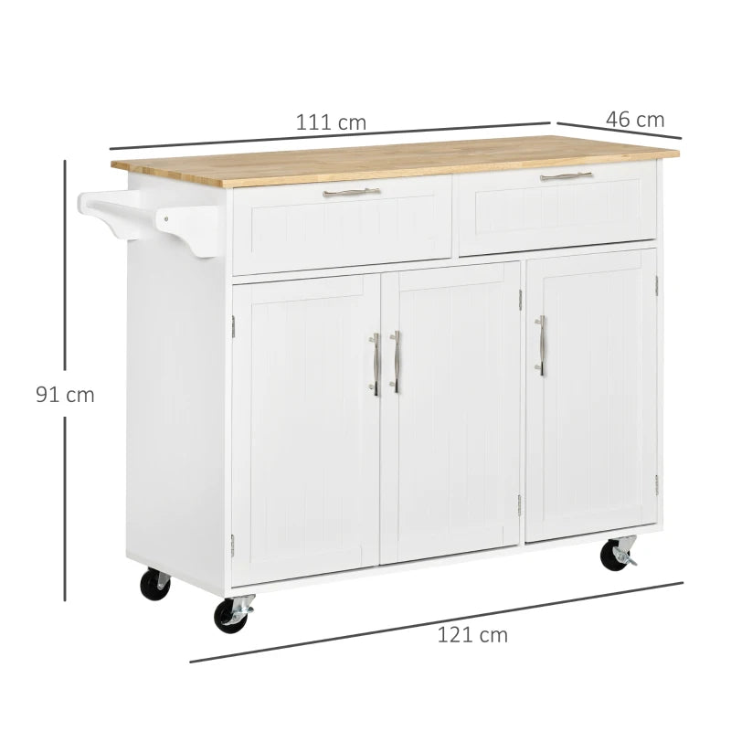 White Utility Island – Kitchen Cart with Drawers and Cabinets