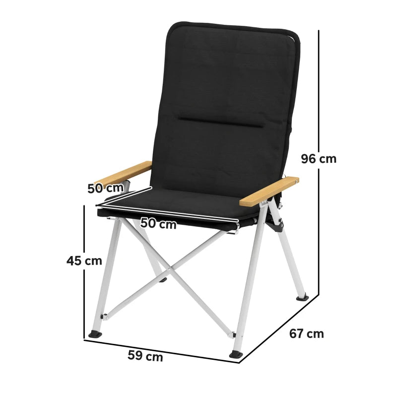 Portable Folding Camping Chair – High Back, Padded Seat, Black