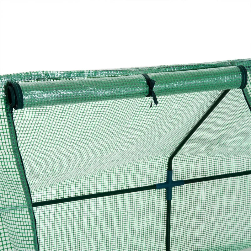 Mini Greenhouse with Steel Frame & PE Cover, Zipped Window, for Plants, 270x90x90cm, Green