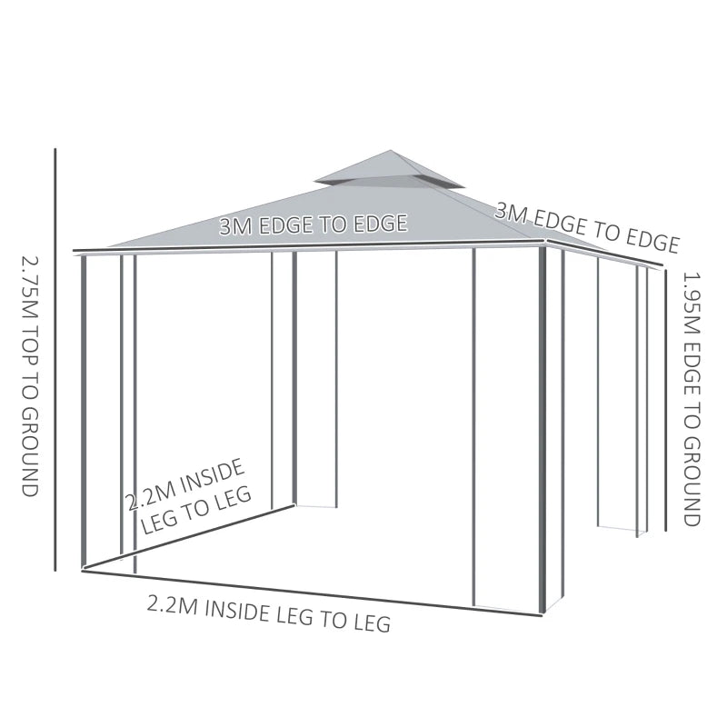 Party & Wedding Garden Gazebo with Double Canopy and Netting, Grey Shade 3x3m