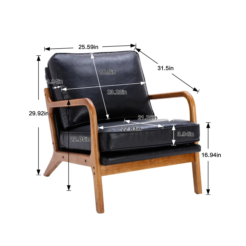 Modern Black Accent Armchair with Wooden Frame & Soft Cushion – 65x80x76 cm