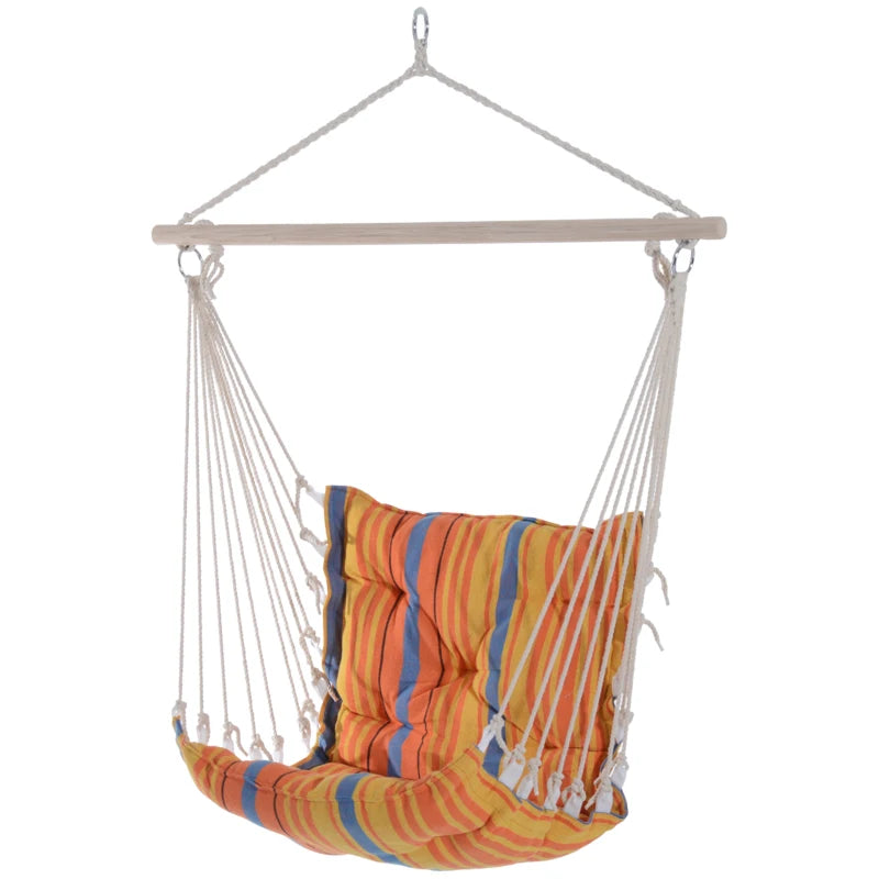 Garden Hanging Chair with Soft Seat Backrest Cotton Cloth Wooden Support Orange