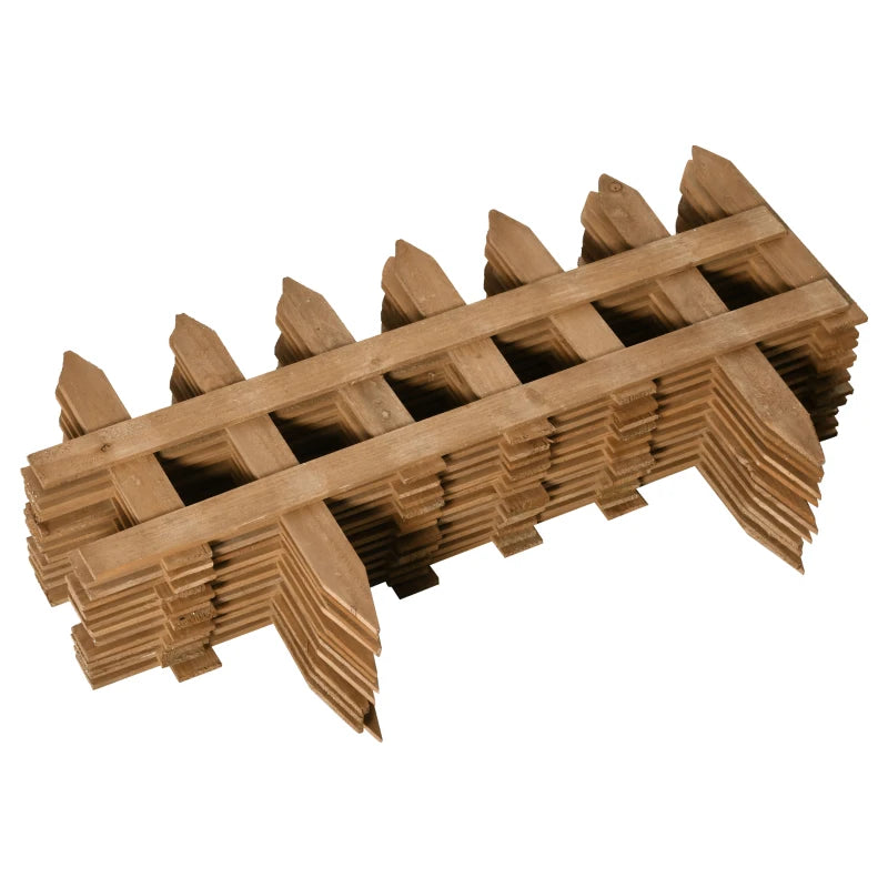 Durable Wooden Garden Border Fences, Set of 24 – Lawn & Flowerbed Edging, Brown