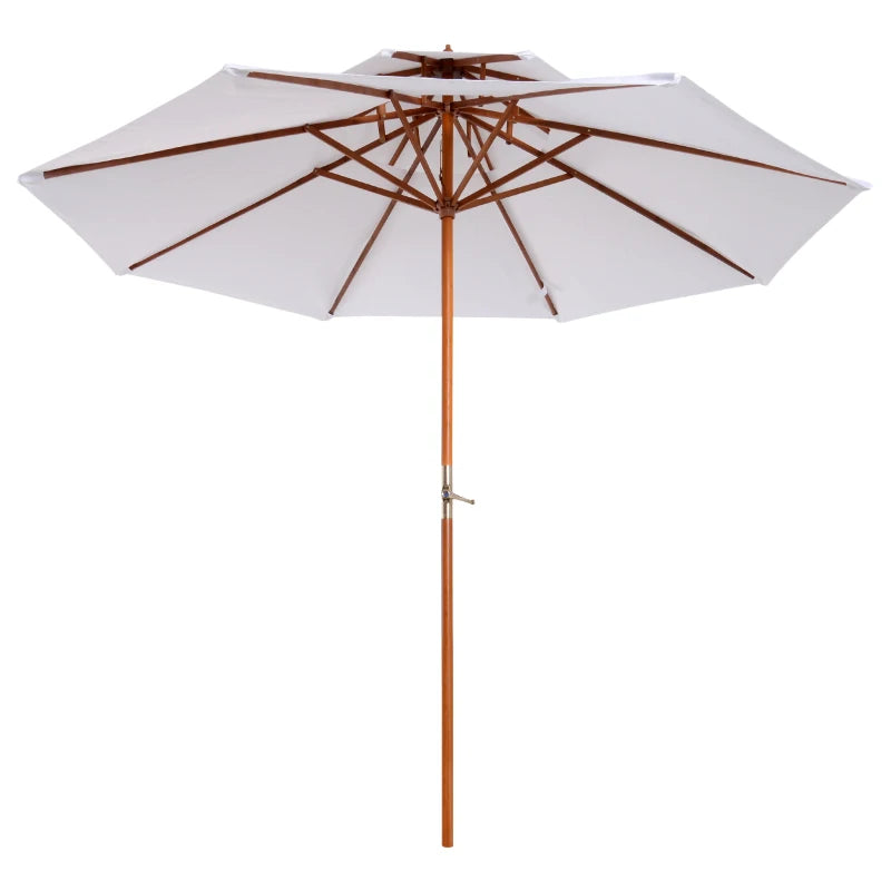 Durable white parasol with elegant wooden frame, perfect for patios and gardens – 2.7m