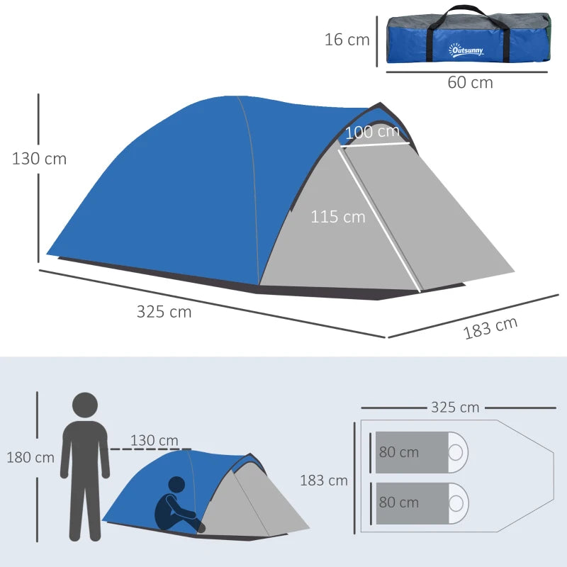 Blue/Grey Dome Tent for Two with Vestibule