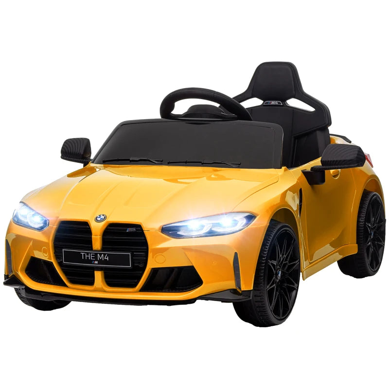 BMW M4 Licensed 12V Kids Ride-On Car with Remote, Horn, LED Lights – Yellow