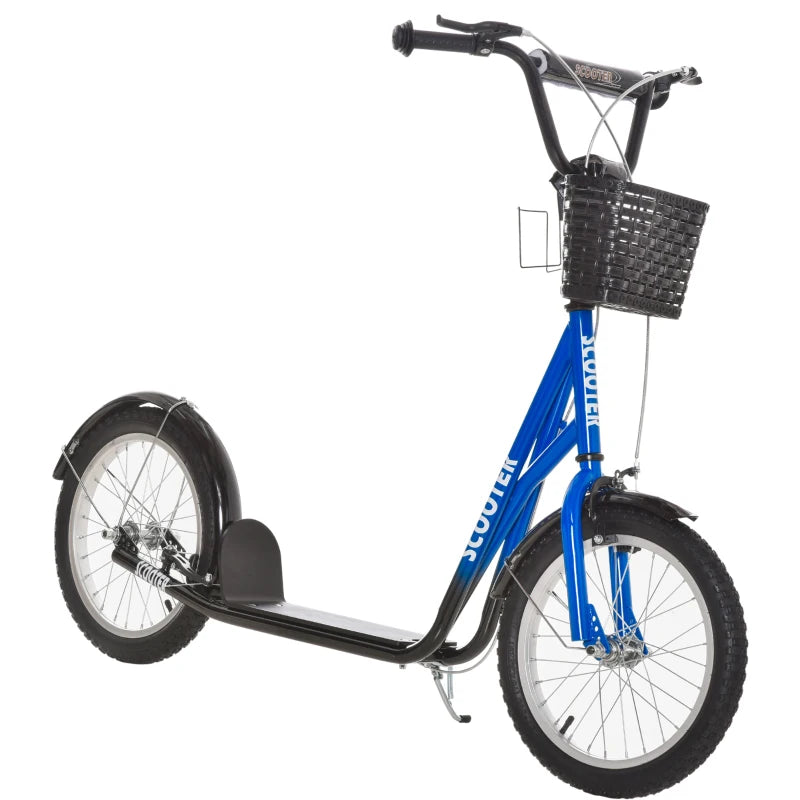Kids Stunt Kick Scooter with Cupholder, Basket & Dual Brakes – 16" Wheels – Blue