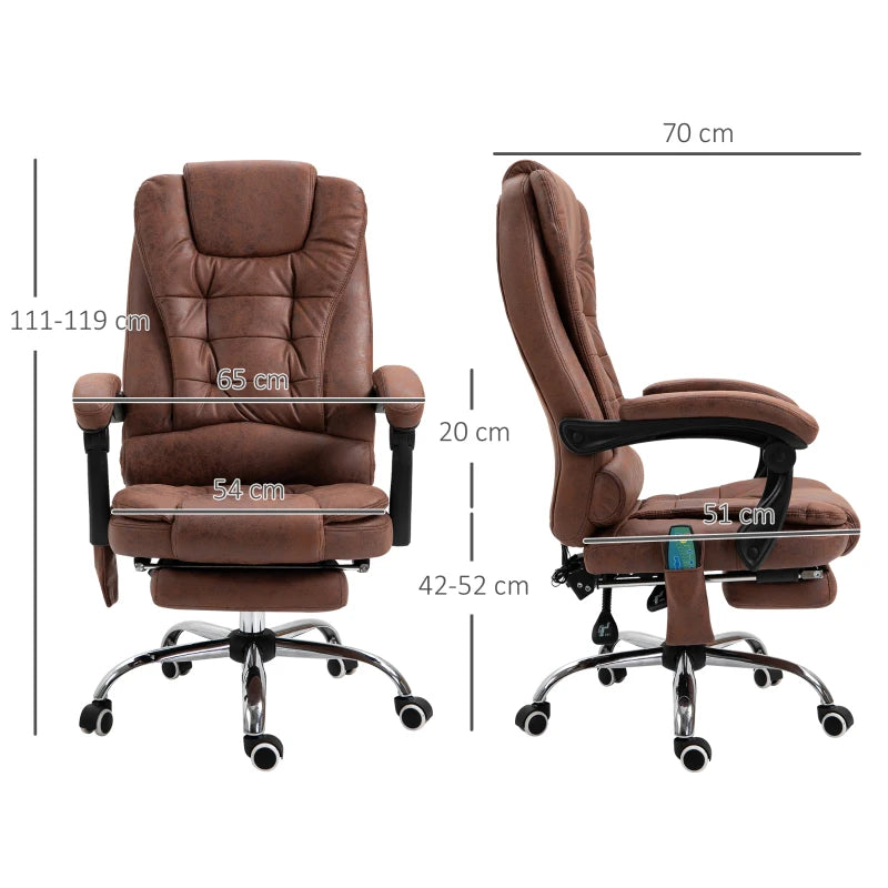 Heated Massage Executive Office Chair – 6-Point Vibration, Recliner with Footrest, Brown