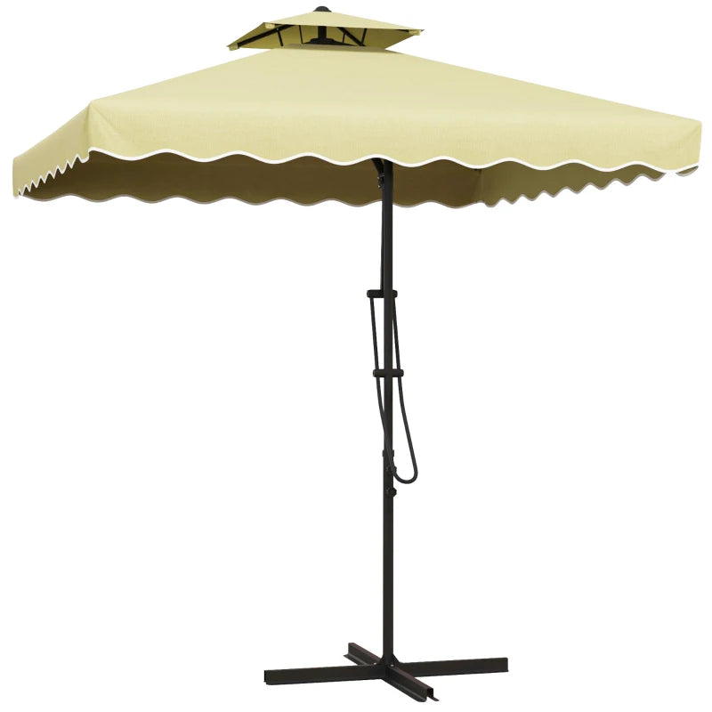 Elegant beige cantilever garden parasol with double top and decorative ruffles – 2.5m