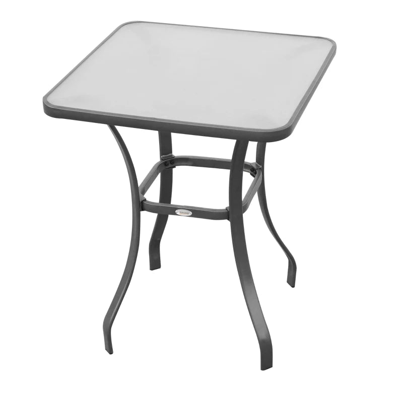 Square Outdoor Garden Table with Tempered Glass Top and Metal Frame, 68.5x68.5x84cm