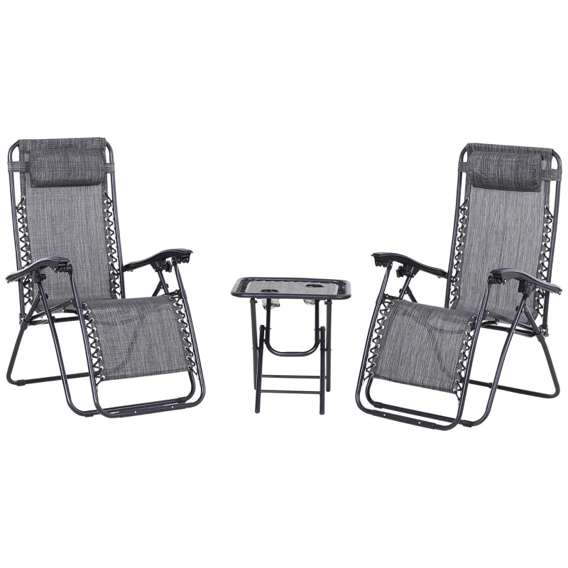 Folding Zero Gravity Chair Set with Table and Cup Holders Reclining Outdoor Lounge